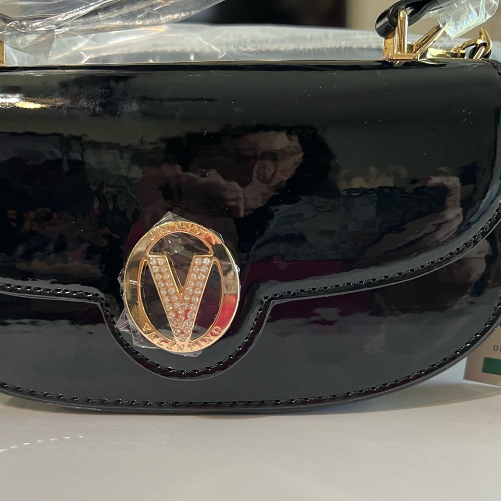 Valentino Orlandi Patent Crossbody Bag in Black